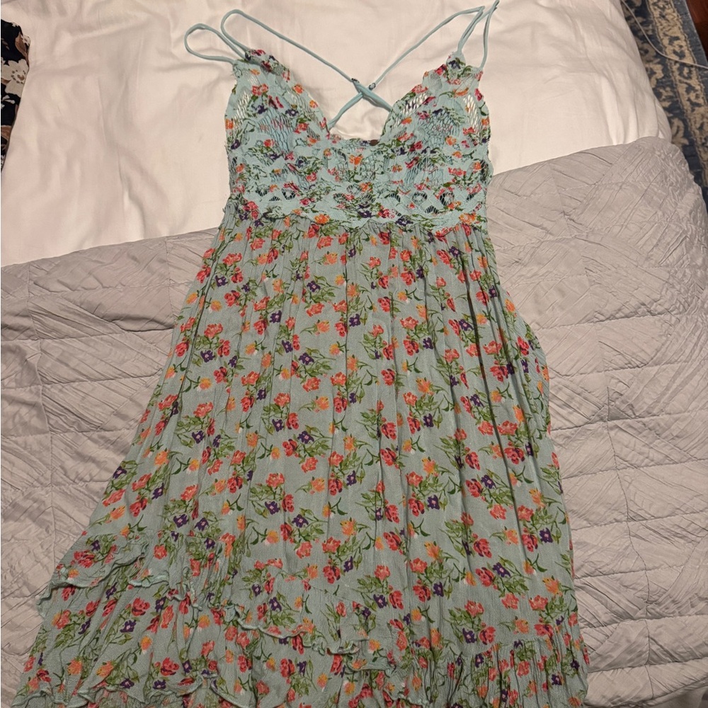 Free People Green Sundress Sleeveless Spaghetti Strap Mini